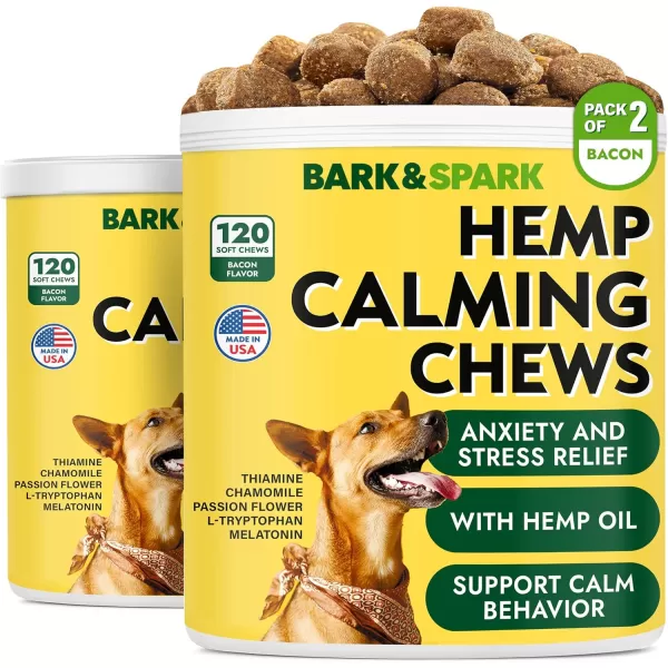 BARKampampSPARK Calming Hemp Treats for Dogs  Made in USA with Hemp Oil  Anxiety Relief  Separation Aid  Stress Relief During Fireworks Storms Thunder  Aggressive Behavior Barking  120 Soft ChewsCalming Hemp Anxiety  Stress