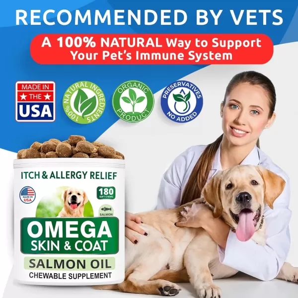 BARKampampSPARK Omega 3 for Dogs  180 Fish Oil Treats for Dog Shedding Skin Allergy Itch Relief Hot Spots Treatment  Joint Health  Skin and Coat Supplement  EPA ampamp DHA Fatty Acids  Salmon OilAlaskan Salmon