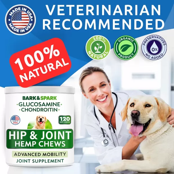 BarkampampSpark Advanced Hemp Chews for Dog Joint Pain Relief  Glucosamine Chondroitin Hemp Treats Hip Joint Health  Joint Supplement Large Breed ampamp Small  Hemp Treats Joints Old Senior Dog 120CtHemp Hip Joint Pain  Mobility