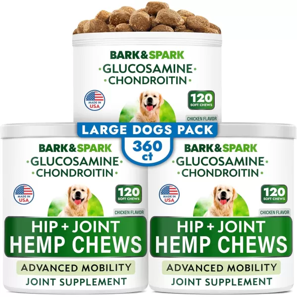 BarkampampSpark Advanced Hemp Chews for Dog Joint Pain Relief  Glucosamine Chondroitin Hemp Treats Hip Joint Health  Joint Supplement Large Breed ampamp Small  Hemp Treats Joints Old Senior Dog 120CtHemp Hip Joint Pain  Mobility