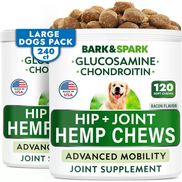 BarkampampSpark Advanced Hemp Chews for Dog Joint Pain Relief  Glucosamine Chondroitin Hemp Treats Hip Joint Health  Joint Supplement Large Breed ampamp Small  Hemp Treats Joints Old Senior Dog 120CtHemp Hip Joint Pain  Mobility