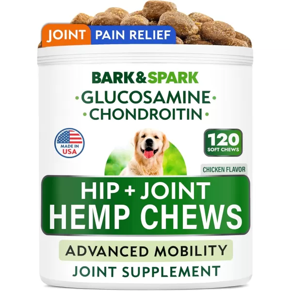 BarkampampSpark Advanced Hemp Chews for Dog Joint Pain Relief  Glucosamine Chondroitin Hemp Treats Hip Joint Health  Joint Supplement Large Breed ampamp Small  Hemp Treats Joints Old Senior Dog 120CtHemp Hip Joint Pain  Mobility