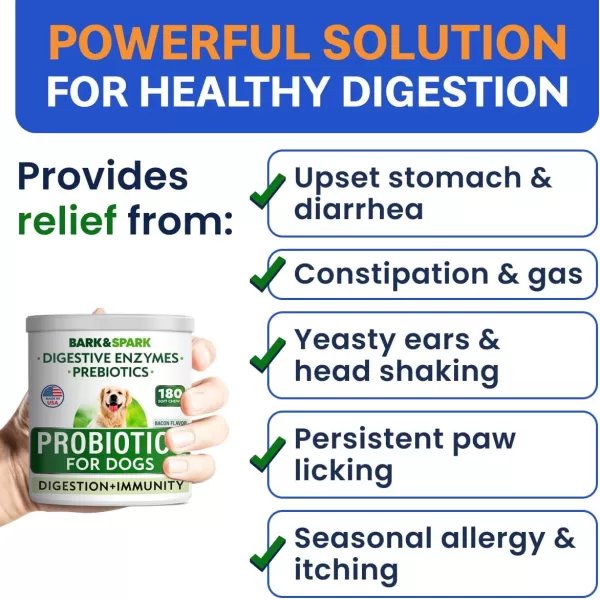 BarkampampSpark Dog Probiotics ampamp Digestive Enzymes Gut Health Allergy ampamp Itchy Skin  Pet Diarrhea Gas Treatment Upset Stomach Relief Digestion Health Prebiotic Supplement Tummy Treat 180Ct ChickenBacon