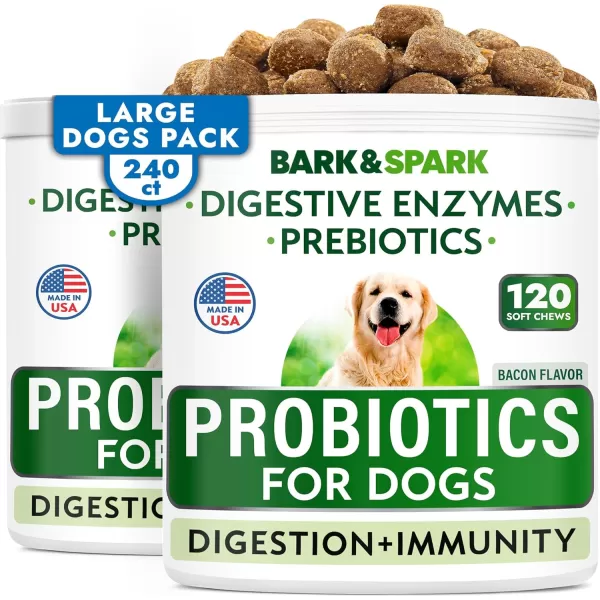 BarkampampSpark Dog Probiotics ampamp Digestive Enzymes Gut Health Allergy ampamp Itchy Skin  Pet Diarrhea Gas Treatment Upset Stomach Relief Digestion Health Prebiotic Supplement Tummy Treat 180Ct ChickenBacon