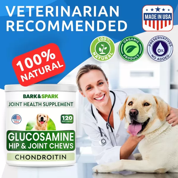 BarkampampSpark Glucosamine Chondroitin Dog Hip ampamp Joint Supplement  Joint Pain Relief  Hip ampamp Joint Chews  Joint Support Large Small Breed  Senior Doggie Vitamin Pill Joint Health 180 Treats  ChickenBacon