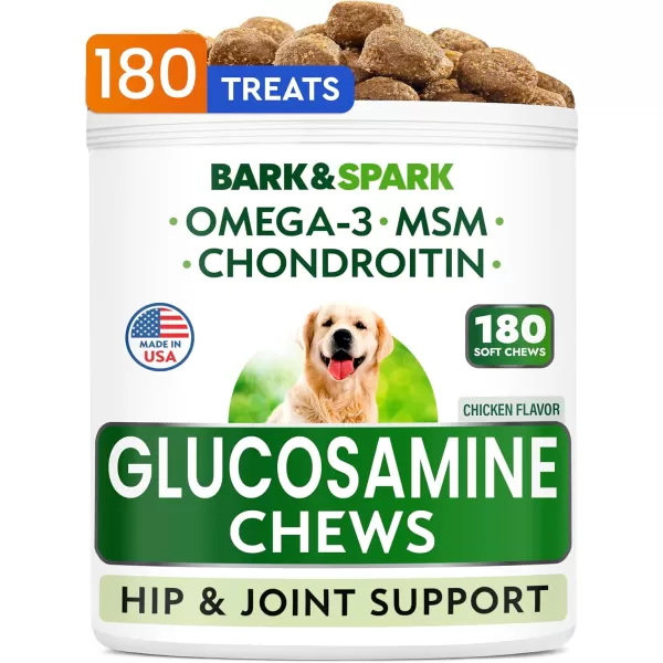 BarkampampSpark Glucosamine Chondroitin Dog Hip ampamp Joint Supplement  Joint Pain Relief  Hip ampamp Joint Chews  Joint Support Large Small Breed  Senior Doggie Vitamin Pill Joint Health 180 Treats  ChickenChicken