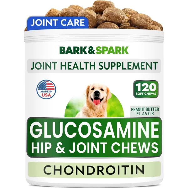 BarkampampSpark Glucosamine Chondroitin Dog Hip ampamp Joint Supplement  Joint Pain Relief  Hip ampamp Joint Chews  Joint Support Large Small Breed  Senior Doggie Vitamin Pill Joint Health 180 Treats  ChickenPeanut Butter