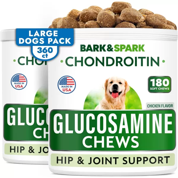 BarkampampSpark Glucosamine Chondroitin Dog Hip ampamp Joint Supplement  Joint Pain Relief  Hip ampamp Joint Chews  Joint Support Large Small Breed  Senior Doggie Vitamin Pill Joint Health 180 Treats  ChickenChicken