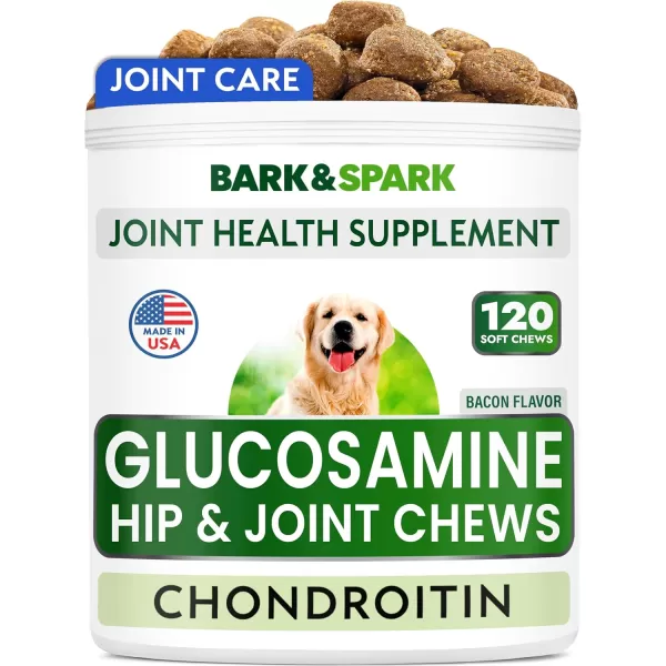 BarkampampSpark Glucosamine Chondroitin Dog Hip ampamp Joint Supplement  Joint Pain Relief  Hip ampamp Joint Chews  Joint Support Large Small Breed  Senior Doggie Vitamin Pill Joint Health 180 Treats  ChickenBacon