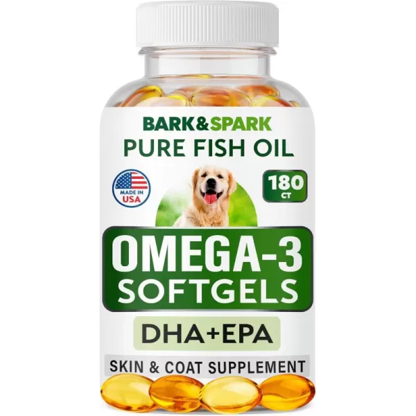 BARKampampSPARK Omega 3 for Dogs  180 Fish Oil Treats for Dog Shedding Skin Allergy Itch Relief Hot Spots Treatment  Joint Health  Skin and Coat Supplement  EPA ampamp DHA Fatty Acids  Salmon OilOmega SoftGels