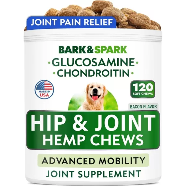 BarkampampSpark Advanced Hemp Chews for Dog Joint Pain Relief  Glucosamine Chondroitin Hemp Treats Hip Joint Health  Joint Supplement Large Breed ampamp Small  Hemp Treats Joints Old Senior Dog 120CtHemp Hip Joint Pain  Mobility