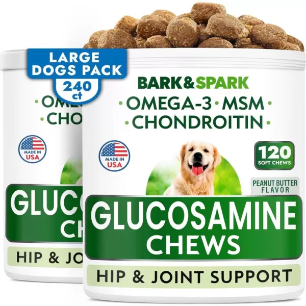 BarkampampSpark Glucosamine Chondroitin Dog Hip ampamp Joint Supplement  Joint Pain Relief  Hip ampamp Joint Chews  Joint Support Large Small Breed  Senior Doggie Vitamin Pill Joint Health 180 Treats  ChickenPeanut Butter