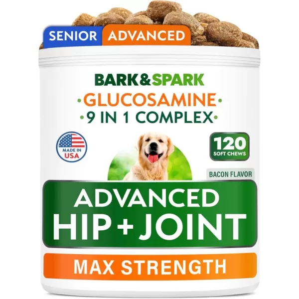 BarkampampSpark Glucosamine Chondroitin Dog Hip ampamp Joint Supplement  Joint Pain Relief  Hip ampamp Joint Chews  Joint Support Large Small Breed  Senior Doggie Vitamin Pill Joint Health 180 Treats  ChickenMAX STRENGTHBacon