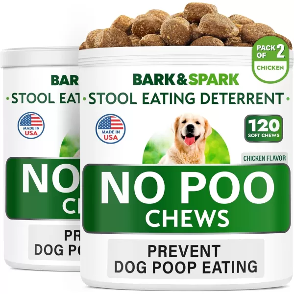 BARKampampSPARK NO Poo Treats  Prevent Dog Poop Eating  Coprophagia Treatment  Stool Eating Deterrent  Probiotics ampamp Enzymes  Digestive Health  Breath Aid  Made in USA  120 Ct  ChickenBacon