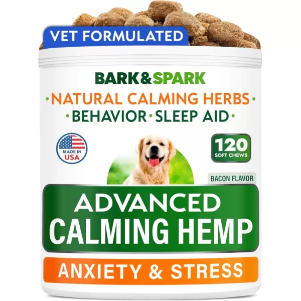 BARKampampSPARK Advanced Calming Hemp Treats for Dogs  Hemp Oil  Melatonin  Anxiety Relief  Separation Aid  Stress Relief During Fireworks Storms Thunder  Aggressive Behavior Barking  120 ChewsMAX STRENGTH Calming