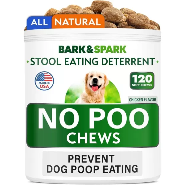 BARKampampSPARK NO Poo Treats  Prevent Dog Poop Eating  Coprophagia Treatment  Stool Eating Deterrent  Probiotics ampamp Enzymes  Digestive Health  Breath Aid  Made in USA  120 Ct  ChickenChicken