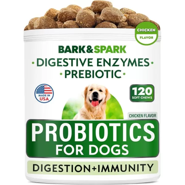 BarkampampSpark Dog Probiotics ampamp Digestive Enzymes Gut Health Allergy ampamp Itchy Skin  Pet Diarrhea Gas Treatment Upset Stomach Relief Digestion Health Prebiotic Supplement Large Dog Treats 240Ct Baconchicken liver