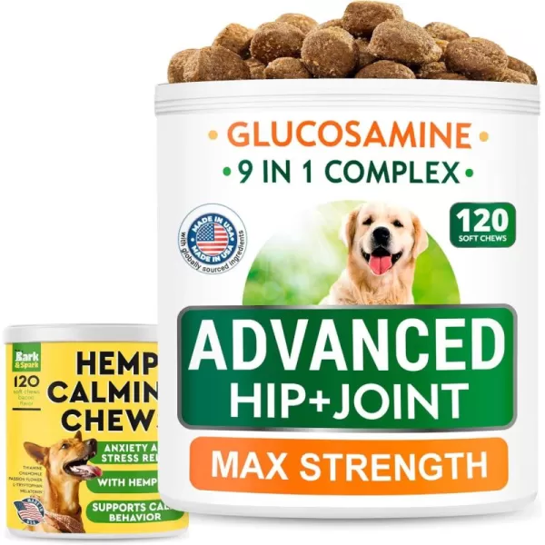 Glucosamine Dog Treats  Calming Hemp Treats Bundle  Senior Advanced Joint Health  Anxiety Relief  Chondroitin Omega3  Hemp Oil  Hip ampamp Joint Care  Stress Relief  120  120 Chews  Made in USA