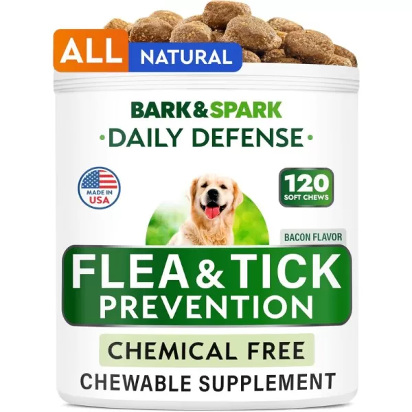 Natural Flea and Tick Prevention Chews for Dogs  Chewable Tablets for Dogs  All Breeds and Ages  Made in USA Flea and Tick Remover Supplement  Bacon  120 TreatsSmoked Bacon