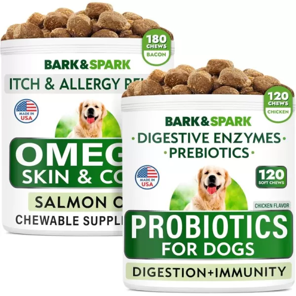 Omega 3  Probiotics for Dogs Bundle  Itchy Skin  Skin Allergy  Digestive Enzymes  EPA ampamp DHA Fatty Acids  Diarrhea Gas Treatment Upset  Itch Relief  480 Chews  Made in USA