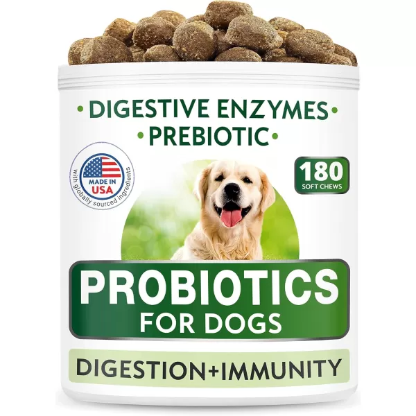 Dog Probiotics Chews Bundle  Gas Diarrhea Allergy Constipation Upset Stomach Relief with Digestive Enzymes  Prebiotics  Chewable Fiber Supplement  Improve Digestion Immunity  300 Soft Chews