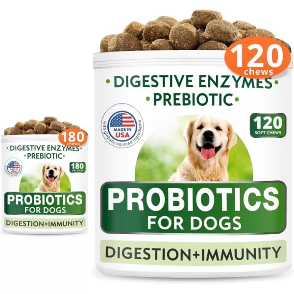 Dog Probiotics Chews Bundle  Gas Diarrhea Allergy Constipation Upset Stomach Relief with Digestive Enzymes  Prebiotics  Chewable Fiber Supplement  Improve Digestion Immunity  300 Soft Chews