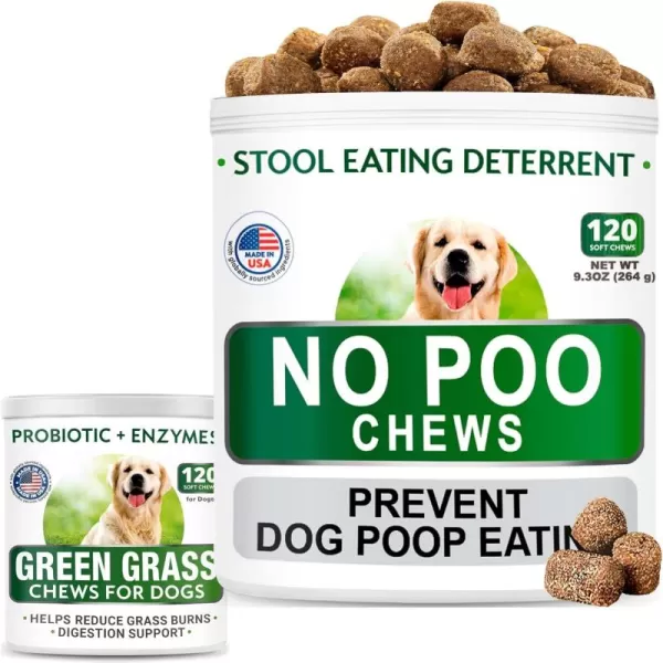 NO Poo Treats  AllNatural Grass Treatment Bundle  Prevent Dog Poop Eating  Grass Restore Treats for Dogs  Coprophagia Treatment  Pee Lawn Repair  Probiotics ampamp Enzymes  2 x 120 Chews  US Made