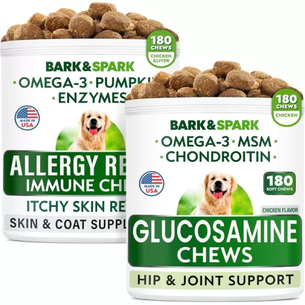 Allergy Relief  Glucosamine Treats Bundle  AntiItch Skin  Fish Oil  Chondroitin MSM Omega3  Itchy Skin Relief Treatment Pills  Joint Pain Relief  360 Chews  Chicken Flavor  Made in USA