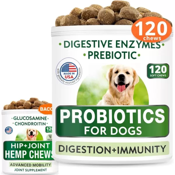 Probiotics  Hemp  Glucosamine Bundle  Upset Stomach Relief  Joint Pain Relief  Digestive Enzymes Prebiotics  Hemp Oil Chondroitin wMSM Omega 3  Improve Digestion Immunity  120  120 Chews