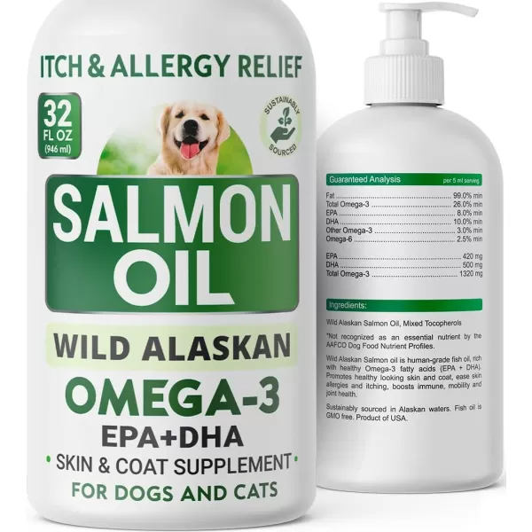 32oz Salmon Oil  120Ct Glucosamine Treats Bundle  Skin ampamp Coat Support  Old Dog Joint Pain Relief  EPA  DHA Fatty Acids  Chondroitin Omega3  Advanced Immune Heart ampamp Joint Health  Made in USA