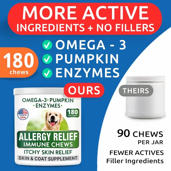 Allergy Relief  Omega 3 for Dogs Bundle  AntiItch Skin ampamp Coat Supplement  Skin Allergy  Omega 3 Fish Oil  EPA ampamp DHA Fatty Acids  ItchingampampPaw Licking  Itch Relief  360 Chews  Made in USA