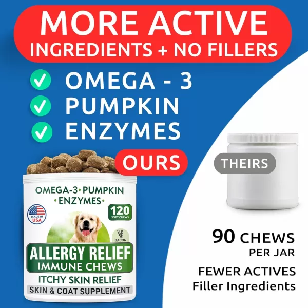 Omega 3  Allergy Relief Chews Bundle  Itch Relief  Coat Supplement  EPA ampamp DHA Fatty Acids  Joint Health  Joint Pain Relief  Dry SkinampampHot Spots  480 Chews  Made in USA