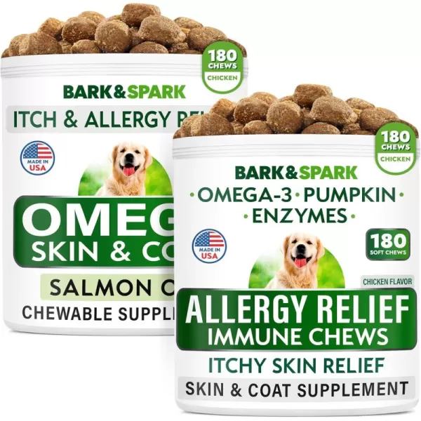 Allergy Relief  Omega 3 for Dogs Bundle  AntiItch Skin ampamp Coat Supplement  Skin Allergy  Omega 3 Fish Oil  EPA ampamp DHA Fatty Acids  ItchingampampPaw Licking  Itch Relief  360 Chews  Made in USA