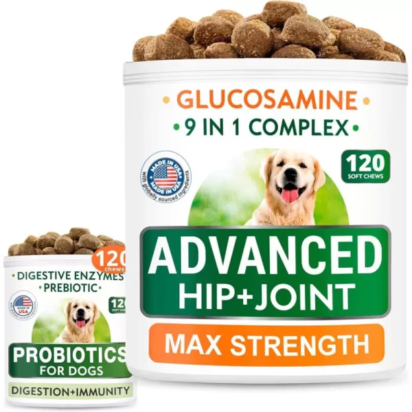 Glucosamine Treats  Probiotics Chews Bundle  Senior Advanced Joint Health  Upset Stomach Relief  Chondroitin Omega3  Digestive Enzymes Prebiotics  Hip ampamp Joint Care  Improve Immunity  240Ct