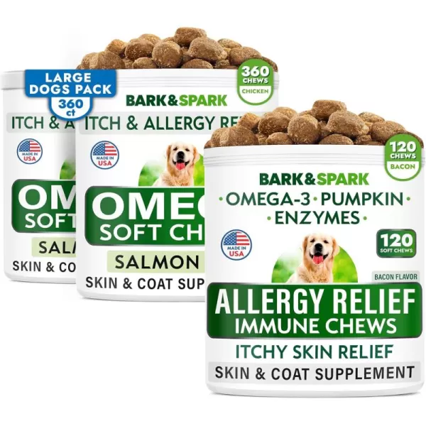 Omega 3  Allergy Relief Chews Bundle  Itch Relief  Coat Supplement  EPA ampamp DHA Fatty Acids  Joint Health  Joint Pain Relief  Dry SkinampampHot Spots  480 Chews  Made in USA