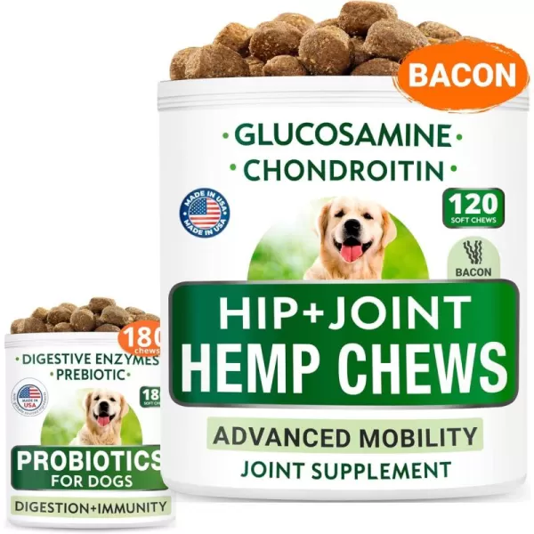 Hemp  Glucosamine  Probiotics Bundle  Joint Pain Relief  Upset Stomach Relief  Hemp Oil Chondroitin wMSM Omega 3  Digestive Enzymes Prebiotics  Improve Digestion Immunity  120 180 Chews