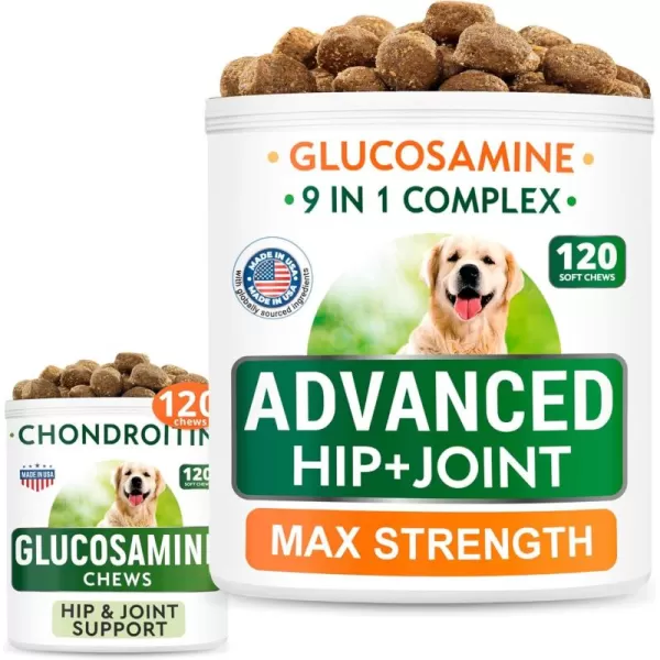 Senior Advanced Glucosamine  Glucosamine Dog Treats Bundle  Old Dog Joint Pain Relief  Hip ampamp Joint Care  Advanced Formula Chondroitin MSM Omega3  Bacon  Chicken Flavor  240Ct  Made in USA