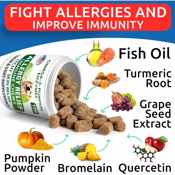Allergy Relief  Probiotics Bundle  AntiItch SkinampampCoat  AllergyampampItchy Skin  Omega 3 Fish Oil  Digestive Enzymes  ItchingampampPaw Licking  Pet Diarrhea Gas Treatment Upset  360 Chews  Made in USA