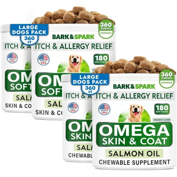 BARKampampSPARK Omega 3 for Dogs Bundle  720 Fish Oil Treats for Dog Shedding Skin Allergy Itch Relief Hot Spots Treatment  Joint Health  Skin and Coat Supplement  EPA ampamp DHA Fatty Acids  Salmon Oil