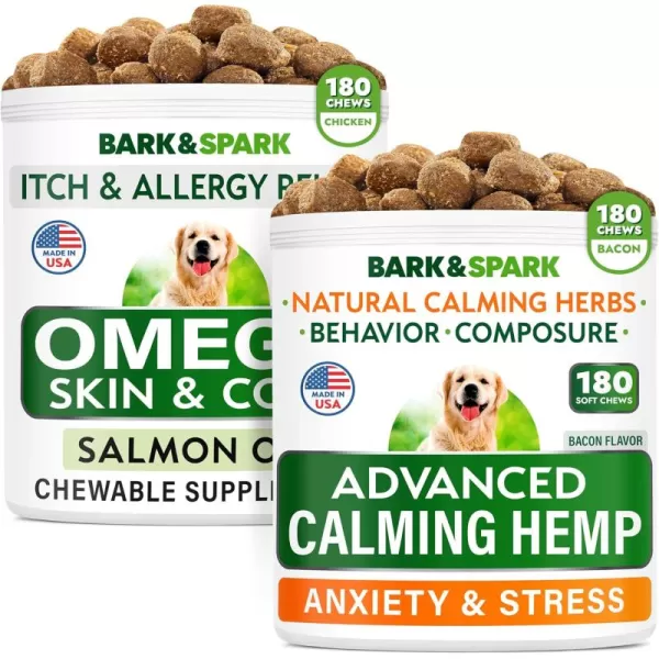 imageAdvanced Calming Hemp  Omega 3 for Dogs Bundle  Anxiety Relief  Skin Allergy  Hemp Oil  Melatonin  EPA ampamp DHA Fatty Acids  Aggressive Behavior Barking  Itch Relief  360 Chews  Made in USA