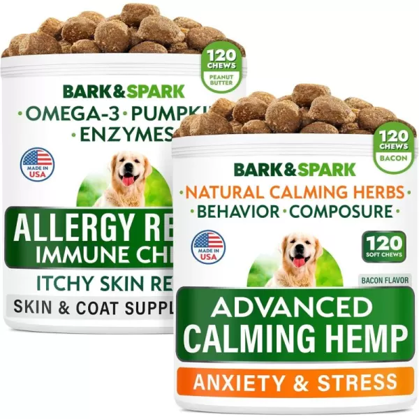 imageAllergy Relief  Advanced Calming Bundle  AntiItch SkinampampCoat  Anxiety Relief  Omega 3 Fish Oil  Hemp Oil  Melatonin  Itching ampampPaw Licking  Separation Aid  240 Chews  Made in USA