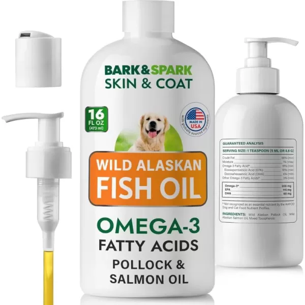 imageBARKampampSPARK Omega 3 Fish Oil for Dogs  wWild Alaskan Salmon Oil for Dogs Fish Oil Liquid Supplement for Pets EPADHA Fatty Acids SkinampampCoat Support  ItchampampAllergy Relief Joint ImmuneampampHeart Health16 fl oz