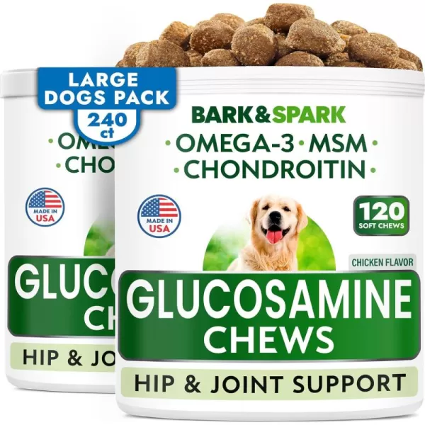 imageBarkampampSpark Glucosamine Chondroitin Dog Hip ampamp Joint Supplement  Joint Pain Relief  Hip ampamp Joint Chews  Joint Support Large Small Breed  Senior Doggie Vitamin Pill Joint Health 180 Treats  ChickenChicken