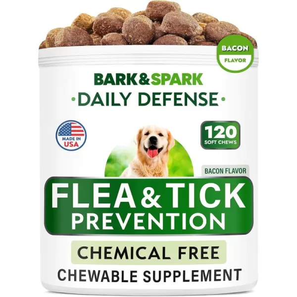 imageNatural Flea and Tick Prevention Chews for Dogs  Chewable Tablets for Dogs  All Breeds and Ages  Made in USA Flea and Tick Remover Supplement  Bacon  120 TreatsBacon