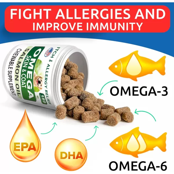 imageBARKampampSPARK Omega 3 for Dogs Bundle  AntiItch Skin  Skin Allergy  Omega 3 Fish Oil  EPA ampamp DHA Fatty Acids  Itching ampamp Paw Licking  Itch Relief  360 Chews  32oz Salmon Oil  Made in USA