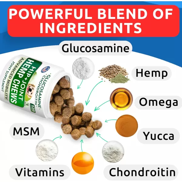 imageHemp Treats  Glucosamine Dog Chews Bundle  Natural Joint Pain Relief Supplement  Hemp Oil Chondroitin wMSM Omega 3  Advanced Hip ampamp Joint Support Formula  120  120 Chews  Made in USA