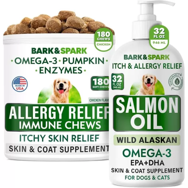 imageAllergy Relief  Salmon Oil Bundle  AntiItch Skin  Skin ampamp Coat Support  Omega 3 Fish Oil  EPA ampamp DHA Fatty Acids  Itching ampamp Paw Licking  Immune ampamp Heart Health  180 Chews  32 oz Made in USA