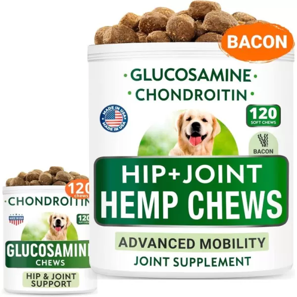 imageHemp Treats  Glucosamine Dog Chews Bundle  Natural Joint Pain Relief Supplement  Hemp Oil Chondroitin wMSM Omega 3  Advanced Hip ampamp Joint Support Formula  120  120 Chews  Made in USA