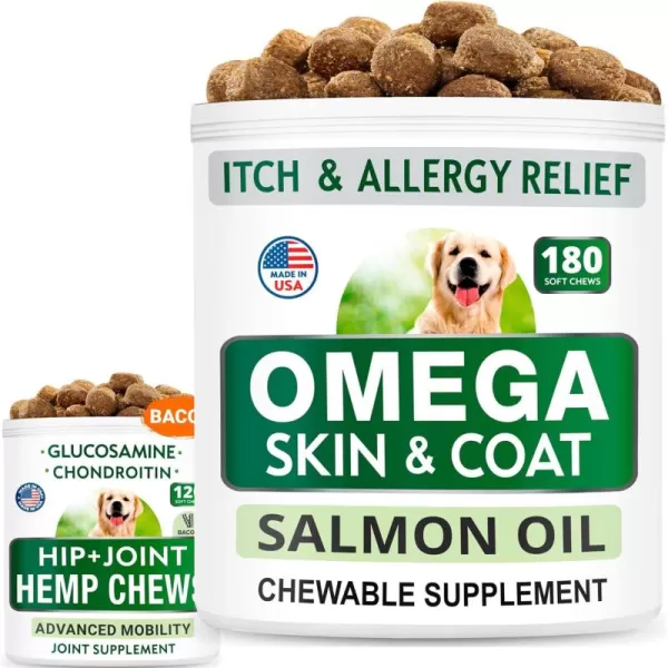 imageOmega 3 for Dogs  Hemp  Glucosamine Bundle  Allergy and Itch Relief  Joint Pain Relief  EPA ampamp DHA Fatty Acids  Hemp Oil Chondroitin wMSM Omega 3  AntiShedding  180  120 Chews  US Made