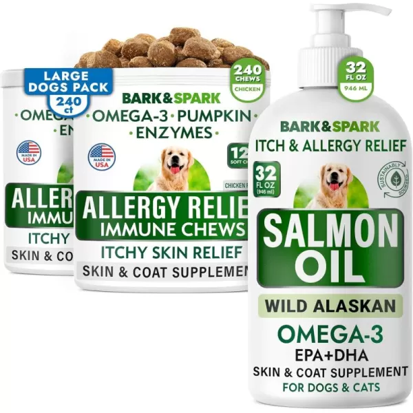 imageAllergy Relief  Salmon Oil Bundle  AntiItch Skin ampamp Coat  Skin ampamp Coat Support  Omega 3 Fish Oil  EPAampampDHA Fatty Acid  ItchingampampPaw Licking  Immune ampamp Heart Health  240 Chews  32oz  Made in USA